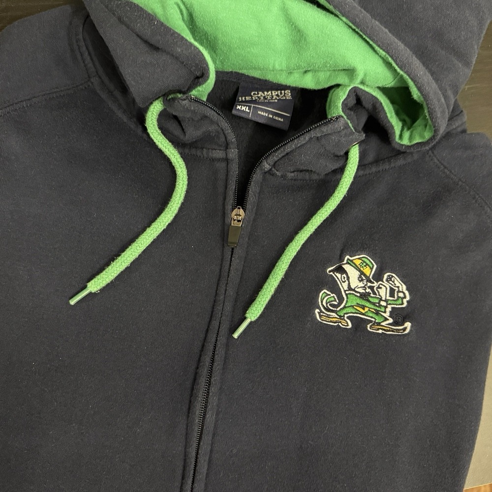 Vtg Y2K Notre Dame fighting Irish campus Heritage Mens XXL full zip Hoodie Blue
